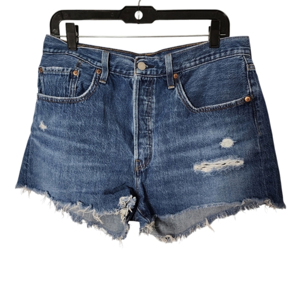 Levi Button Closure Distressed Denim Shorts Size 31